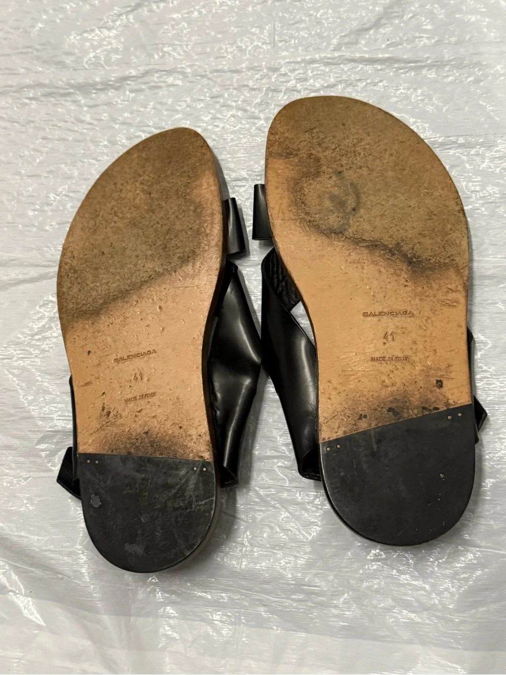 Balenciaga paris Black Leather Crisscross Strap Sandals
